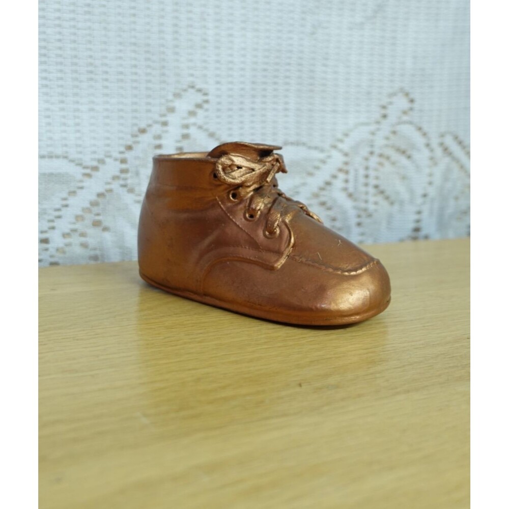 Vintage Brass Bronze Copper Plated Single Baby Shoe Nursery Decor Cottage Shower